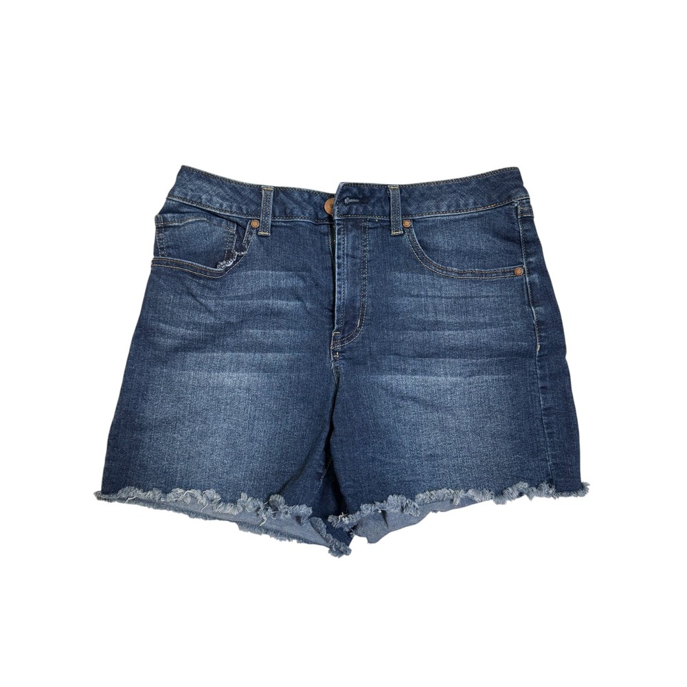 1822 Denim Womens Size 10 Dark Wash High Rise Frayed Raw Hem Jean Shorts
